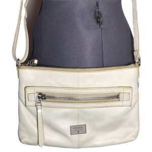 Vtg Y2K Fossil Dawson Crossbody Bag Off White Ivory Leather Quiet Luxury STAINED
